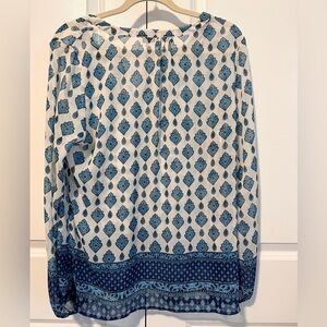 Rose & Olive Blue & White Boho Print Peasant Blouse Women’s Size L